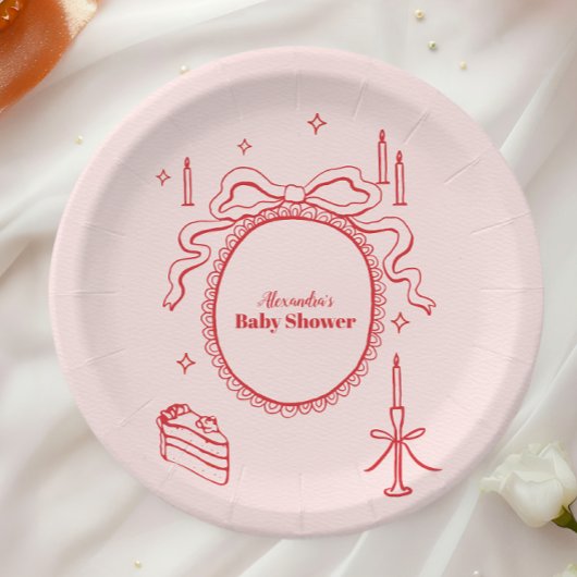 Sketch Hand Drawn Bow Babydusche Pappteller