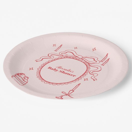 Sketch Hand Drawn Bow Babydusche Pappteller (Schrägansicht)