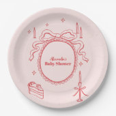 Sketch Hand Drawn Bow Babydusche Pappteller (Vorderseite)