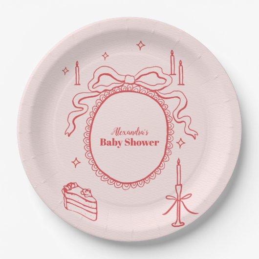 Sketch Hand Drawn Bow Babydusche Pappteller (Vorderseite)