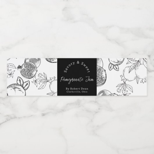 Sketch hausgemachte Granatapfeljam Wrap-around Lab Wasserflaschenetikett (Einzelnes Label)