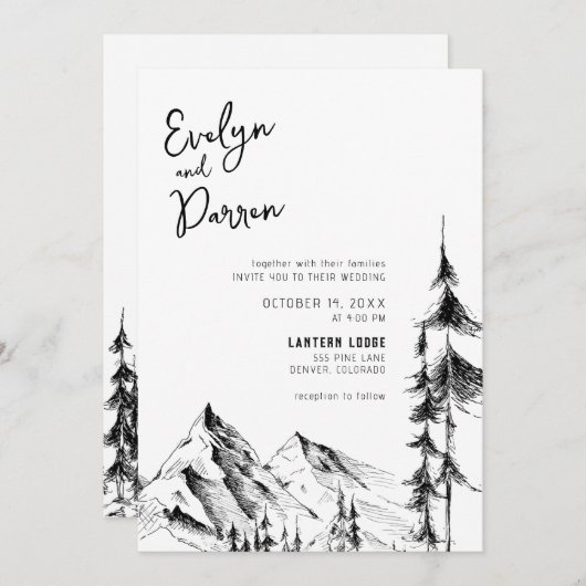 Sketch-Hochzeit im Wald Einladung (Vorne/Hinten)