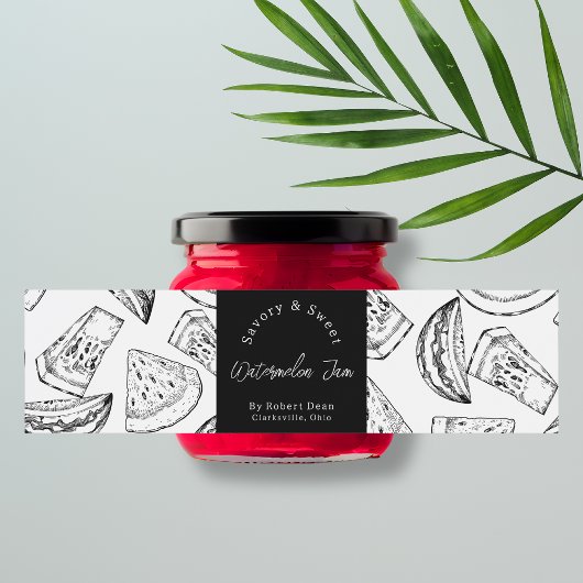 Sketch Homemade Watermelon Jam Wrap-around Label Wasserflaschenetikett