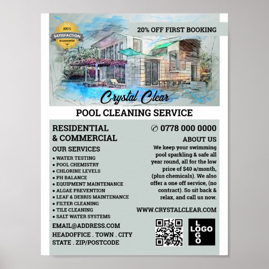 Sketch im Haus, Schwimmbad, Reinigung Poster (Vorne)