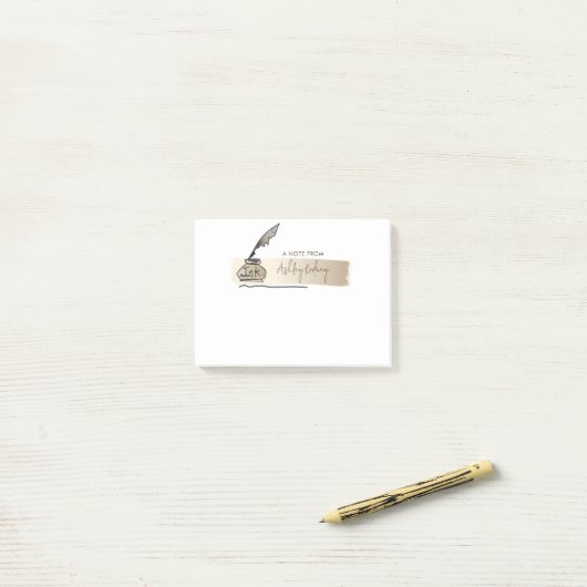 Sketch-Imitate Gold Quill Pen Script Post-it Klebezettel (Auf Schreibtisch)