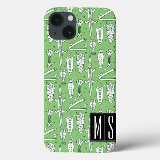 Sketch-Krokodile-Muster | Monogramm Case-Mate iPhone Hülle (Rückseite)
