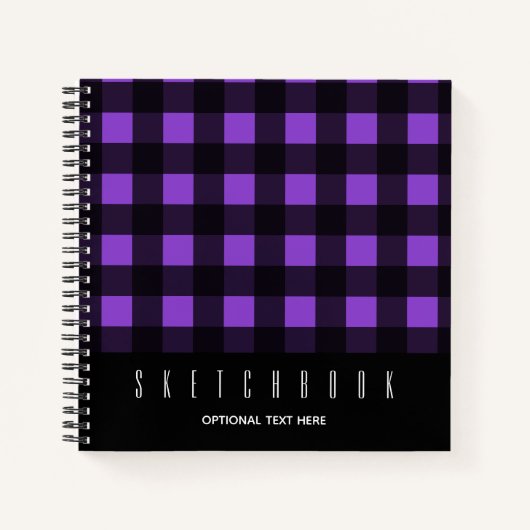 Sketch Lila Black Kariert Gingham Karo Pattern Notizblock (Vorderseite)