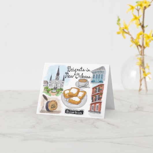 Sketch-Notecard für Reisen: Beignets in New Orlean Karte (Gelbe Blume)