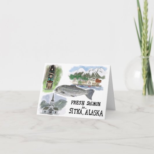 Sketch-Notecard für Reisen: Lachs in Sitka, Alaska Karte (Vorderseite)