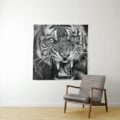 Sketch of a wild tiger in black and whiteblack,whi wandteppich (Beispiel)