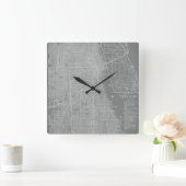 Sketch of Chicago City Map Quadratische Wanduhr (Zuhause)