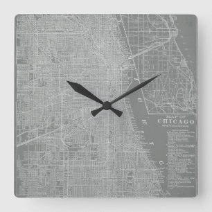 Sketch of Chicago City Map Quadratische Wanduhr