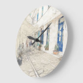 Sketch of Walking on traditioanal greek streets Große Wanduhr (Winkel)