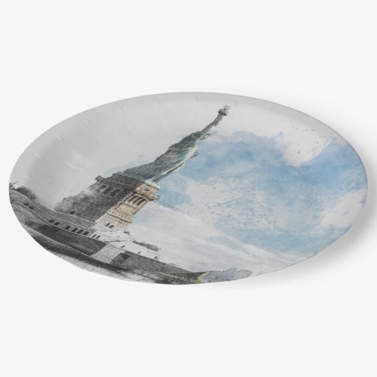 Sketch Paper-Teller der Freiheitsstatue - New York Pappteller (Schrägansicht)