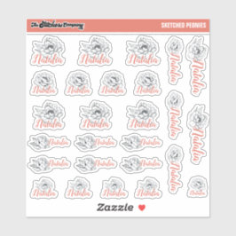 Sketch-Peonies-Individuelle Name-Labels | Schule Aufkleber