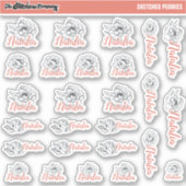 Sketch-Peonies-Individuelle Name-Labels | Schule Aufkleber (Vorderseite)