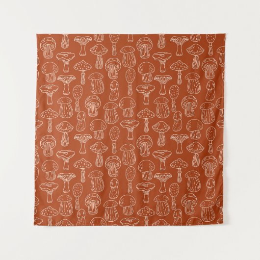 Sketch Pilze: Niedlicher Nahtloser Hintergrund. Wandteppich (Vorderseite)