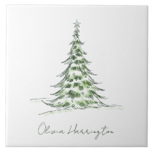Sketch Pine Christmas Tree Minimaler Skriptname Fliese
