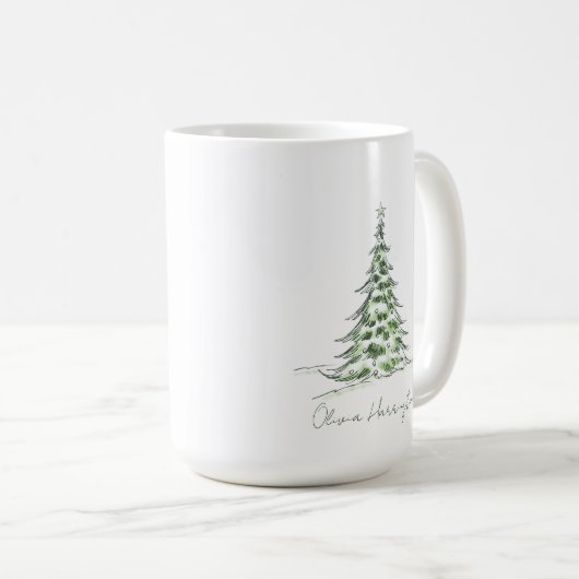 Sketch Pine Christmas Tree Minimaler Skriptname Kaffeetasse (VorderseiteRechts)