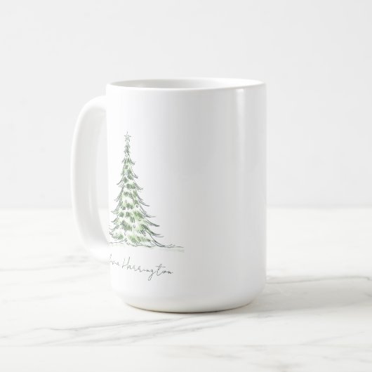Sketch Pine Christmas Tree Minimaler Skriptname Kaffeetasse (Vorderseite Links)