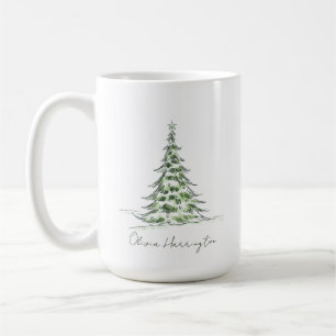 Sketch Pine Christmas Tree Minimaler Skriptname Kaffeetasse