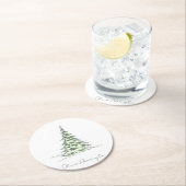 Sketch Pine Christmas Tree Minimaler Skriptname Runder Pappuntersetzer (Vor Ort)