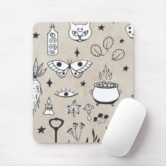 Sketch-Schmetterling-Katzenflasche Blätter Sternen Mousepad (Mit Mouse)