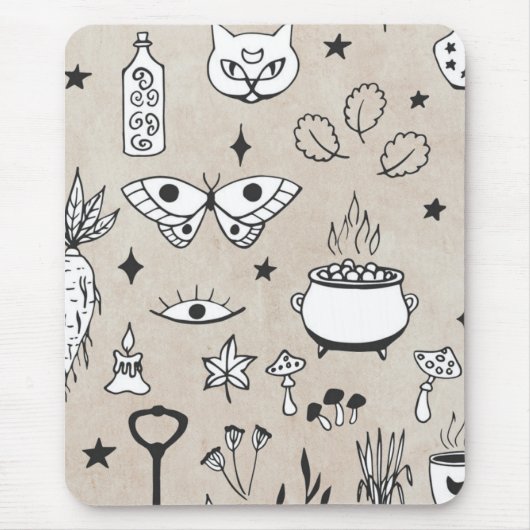 Sketch-Schmetterling-Katzenflasche Blätter Sternen Mousepad (Vorne)