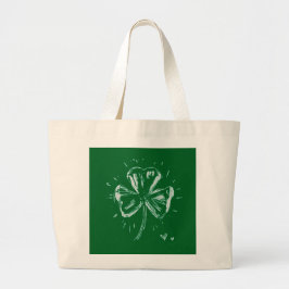 Sketch Shamrock – Handgezeichnetes Irisches Kleebl Jumbo Stoffbeutel