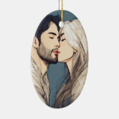 "Sketch Style Romance: Eurasische Frau und Russisc Keramik Ornament (Rechts)