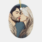 "Sketch Style Romance: Eurasische Frau und Russisc Keramik Ornament (Hinten)