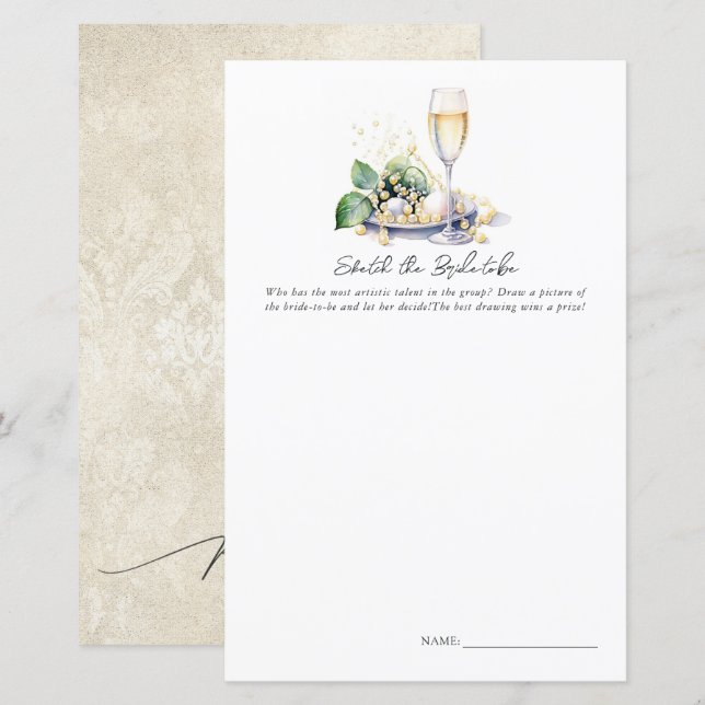 "Sketch the Bride-to-be" Brautparty Game (Vorne/Hinten)