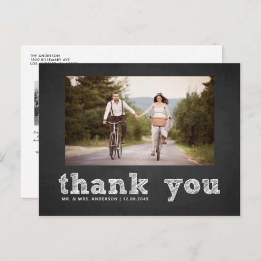 Sketch-Typografie im Chalkboard Danke, Postcard Postkarte (Vorne/Hinten)