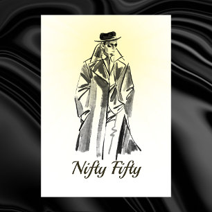 Sketch Vintag Men White Black Funny Nifty 50 Einladung