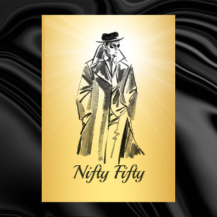 Sketch Vintage Herren Gold Schwarz Lustig Nifty Fi Einladung