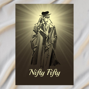 Sketch Vintage Herren Grau Schwarz Lustig Nifty Fi Einladung