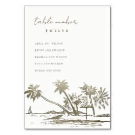 Sketch von Beach Palm Blassgoldene Hochzeitskarte Tischnummer