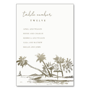 Sketch von Beach Palm Blassgoldene Hochzeitskarte Tischnummer