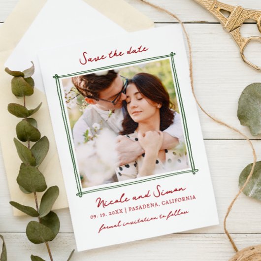 Sketch Whimsical Hand Drawn Square Foto Hochzeit Save The Date