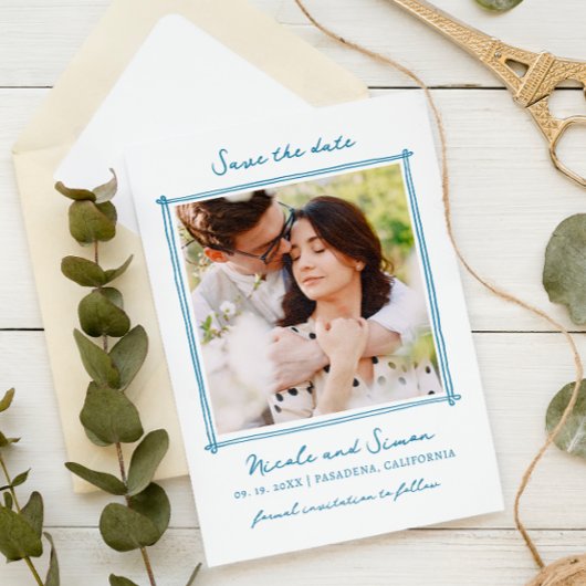 Sketch Whimsical Hand Drawn Square Foto Hochzeit Save The Date