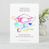 Sketch Zeichnend Toga Hat Abschluss Gratulation Karte (Stehend Vorderseite)