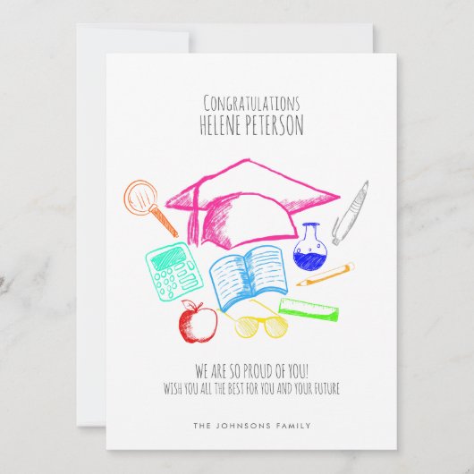Sketch Zeichnend Toga Hat Abschluss Gratulation Karte (Vorderseite)