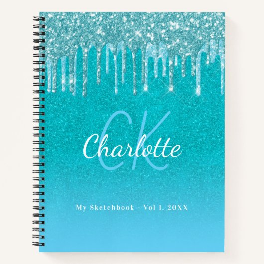 Sketchbook aquamariner blauer Glitzer Aqua Green M Notizblock (Vorderseite)