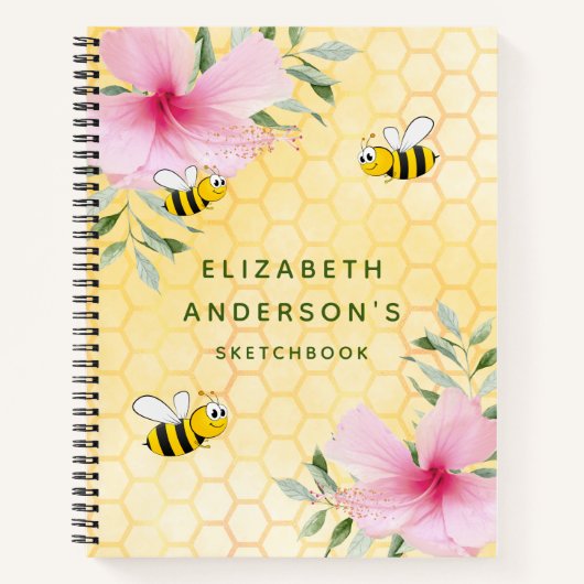 Sketchbook bienen gelbe Wabenkraut rosa Blume Notizblock (Vorderseite)