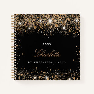 Sketchbook Black Gold Glitzer Namenskript Notizblock