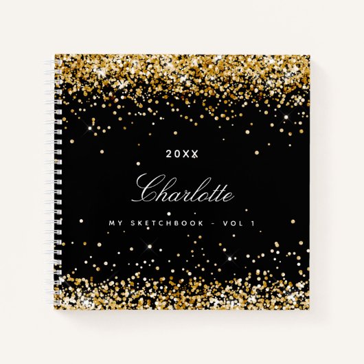 Sketchbook black gold name script notizblock (Vorderseite)