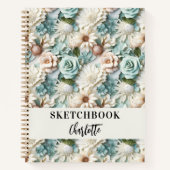 Sketchbook-Blume haben ein Skript mit grünen Creme Notizblock (Vorderseite)