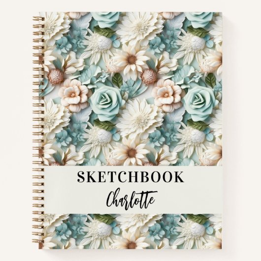 Sketchbook-Blume haben ein Skript mit grünen Creme Notizblock (Vorderseite)
