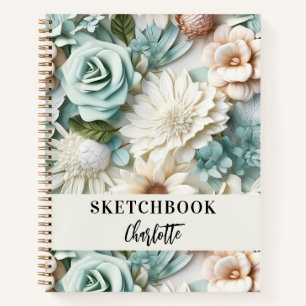 Sketchbook-Blume haben ein Skript mit grünen Creme Notizblock