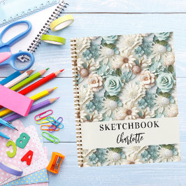 Sketchbook-Blume haben ein Skript mit grünen Creme Notizblock